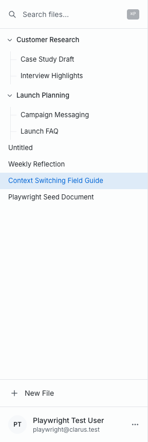Sidebar showing multiple projects and their documents