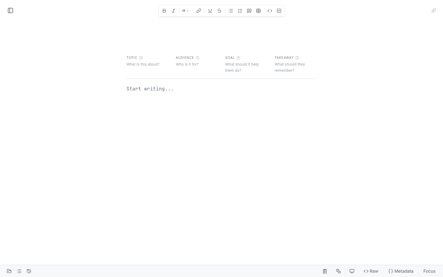 Fresh untitled document with document prompts and an empty writing area