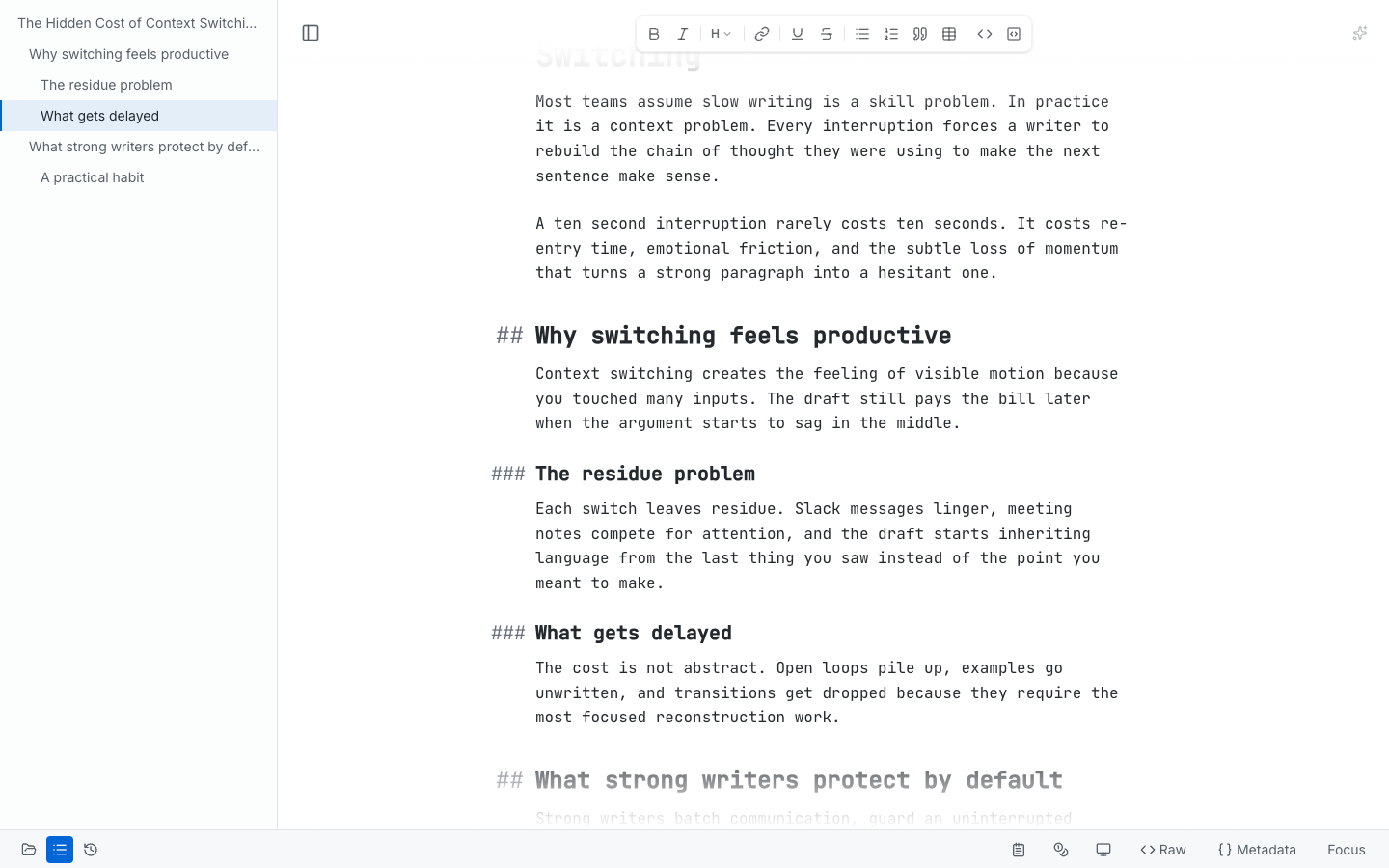 Outline panel with the active section highlighted