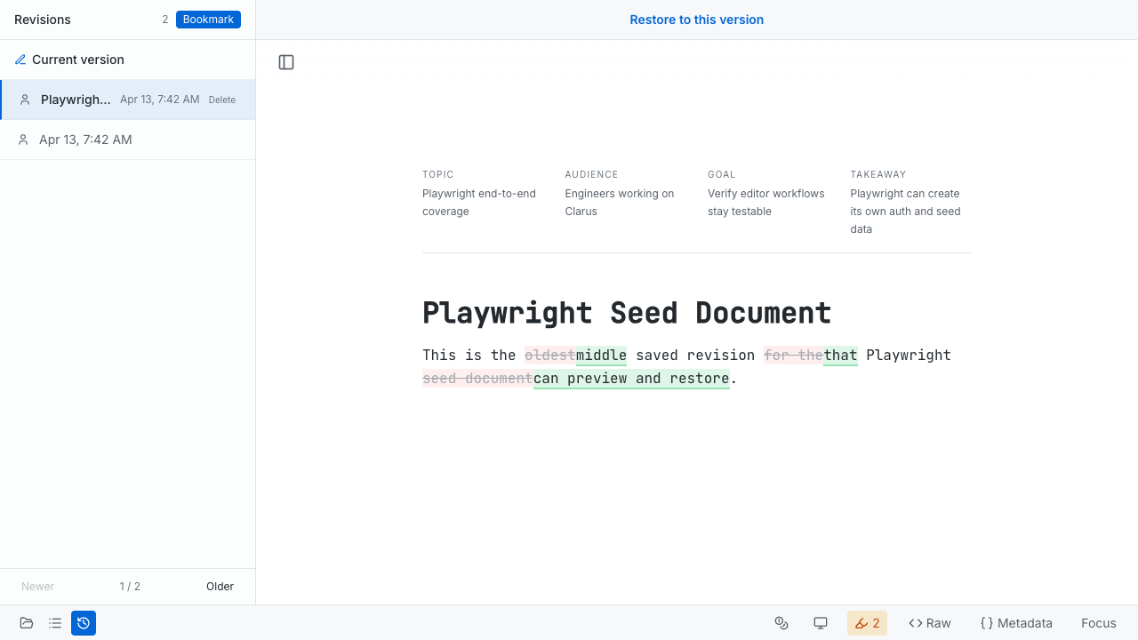 Revision comparison showing inline additions and deletions in the editor